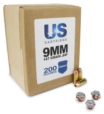 US Cartridge 9mm 147-Gr. JHP (LE Contract Overrun) 200 rounds - $78.99 (Free S/H over $149)