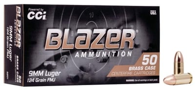 CCI 5201 Blazer Brass 9mm Luger 124 gr FMJ 50 rounds - $12.99 (Free S/H over $175)