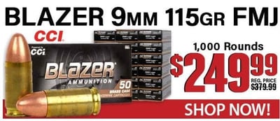 Blazer Brass 9mm Luger 115 Grain Full Metal Jacket 1000 Rounds - $249.99