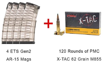 4 ETS Mag – AR-15 Magazine – 30 Round – Non-Coupled- with 120 Rounds- PMC-X-TAC- 62 Grain-M855-FMJ - $109.50 
