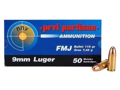 PPU Handgun Ammunition 9mm NATO Luger 124 Grain FMJ 50 rounds - $13.99 (Free Shipping over $50)