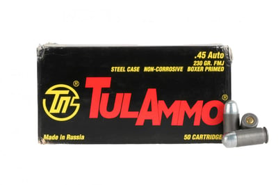TulAmmo .45 ACP Steel Case 230gr Full Metal Jacket Ammo - Box of 50 - $16.06 