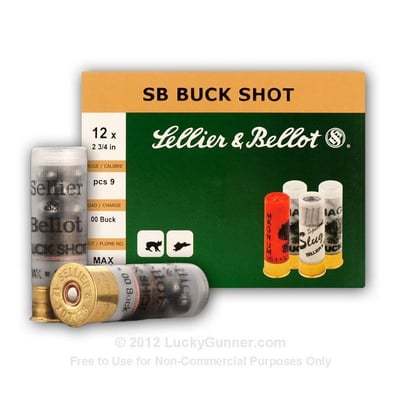 Sellier & Bellot 12 ga 2-3/4" 00 Buck 9 Pellets 250 Rnds - $135 