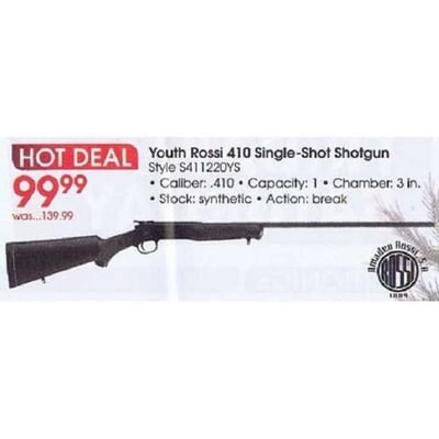 Youth Rossi .410 Single-Shot Shotgun - $129.98 ($12.99 Flat S/H on Firearms)