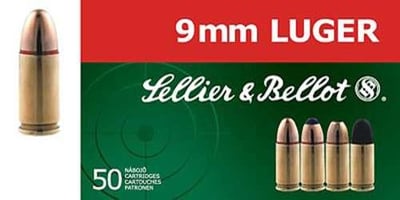 Sellier & Bellot SB9C Handgun 9mm Luger 115 gr Jacketed Hollow Point (JHP) 50 Bx/ 20 Cs - $17.85