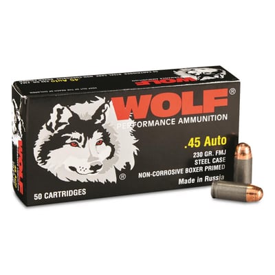 Wolf .45 ACP FMJ 230 Grain 250 Rnd - $131.09 (Buyer’s Club price shown - all club orders over $49 ship FREE)