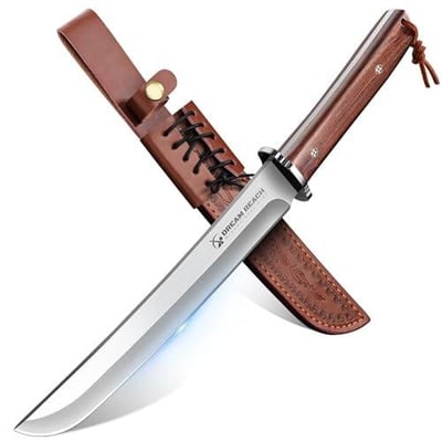 Dream Reach Fixed Blade Knife Japanese, Tanto Outdoor Knife with Wooden Handle, Survival Tactical Leather Sheath - $18.80 + FREE Shipping