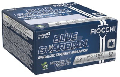 Fiocchi Blue Guardian 45 ACP/Auto 155 Grain Lead-Free Reduced Ricochet Hollow Point - 400 Rd - $180 