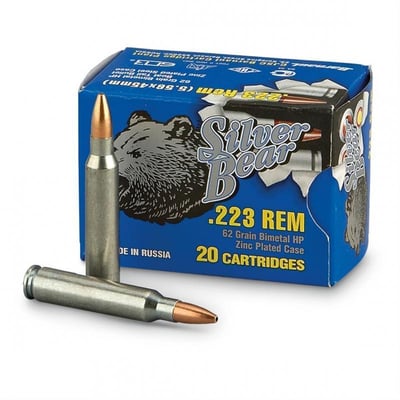Silver Bear .223 (5.56x45mm) Remington 62 - grain HP Ammo, 120 rounds - $38.99 (Buyer’s Club price shown - all club orders over $49 ship FREE)