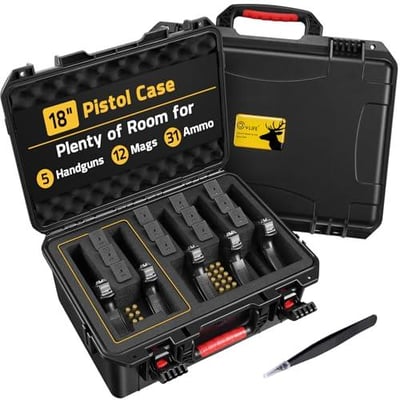 25% off CVLIFE Gun Cases for Handguns, 18" Pistol Case Holds Multiple Handguns/Mags/Bullets, Hard Shell Pistol Case Heavy Duty Firearm Case for Range Trips, Waterproof & Shockproof Handgun Case w/code QVZN227T - $52.49 + FREE Shipping
