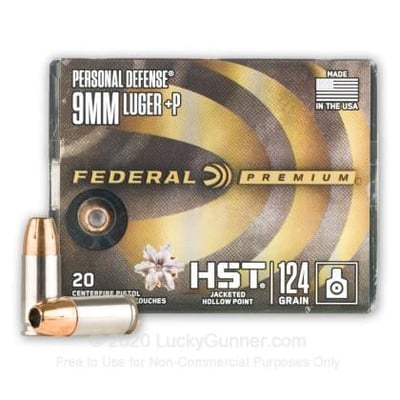 Federal Personal Defense 9mm +P 124 Grain HST JHP 20 Rounds - $29