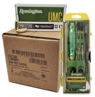 Remington UMC 9mm 115 gr FMJ Ammo 500rd Case & Remington 9mm Cleaning Kit - $129.99 + Free Shipping 