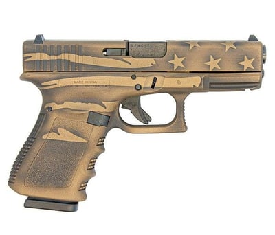 Glock 19 Gen 3 9mm Pistol, Battleworn Bronze Distressed Flag - $499.99