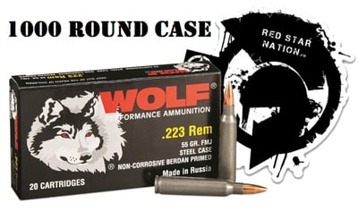 Wolf .223, 55 Grain, FMJ Ammo, 1000 Rd Case (Tax Free & Free shipping) - $399