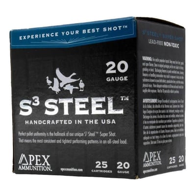 Apex Ammunition S3 Steel 20 Gauge 3in #3 1oz Waterfowl Shotshells 25 Rounds - $19.54