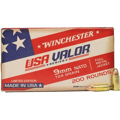 Winchester USA Valor Ammo 9mm NATO 124gr FMJ 200rds - $41.99 