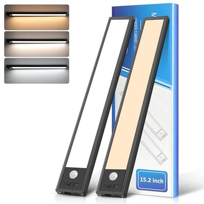 2 Pack Ascher 15.2" Under Cabinet Lights, 3000mAh Rechargeable Motion Sensor 3 Color Temperatures & Stepless Dimmable Magnetic (Silver, Black) - $8.99 + FREE Shipping