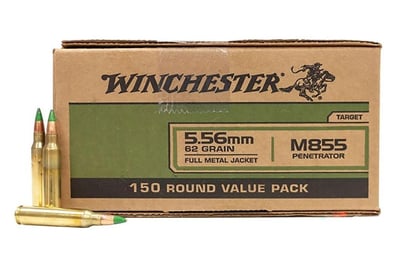 Winchester M855 62 gr Green Tip FMJ 5.56x45mm Ammunition 150 Rounds - $74.99 