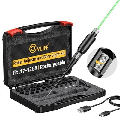 30% off CVLIFE Bore Sight Laser, Roller Adjustment Red/Green Laser Bore Sight Kit with 32 Adapters fit 0.17 to 12GA Calibers, Multi-Caliber Laser Bore Sighting Kit for All Firearms, Hunting bore Sight kit w/code U5RT24SV + FREE Shipping