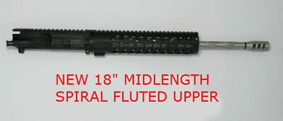 18" Upper 1x8 Wylde S.S Spiral Fluted Midlength 12 inch Keymod Rail No BCG or Charging Handle - $$ 279.95