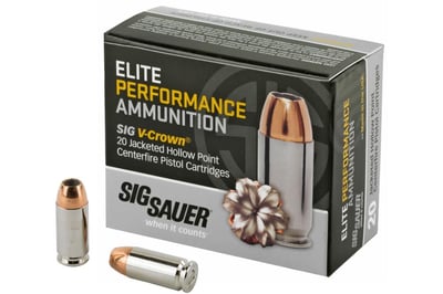 Sig Sauer E40SW220 Elite V-Crown 40 S&W 180 gr Jacketed Hollow Point (JHP) 20 Bx - E40SW2-20 - $19.99  ($8.99 Flat Rate Shipping)