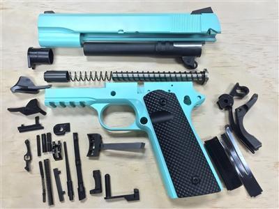 1911 80% Builders Kit with Cerakote Frame and Slide Tiffany Blue your choice .45 ACP or 9mm kit - $599