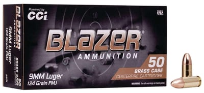 CCI Blazer Brass 9mm 124 gr Full Metal Jacket (FMJ) 50 Rnd - $11.51 