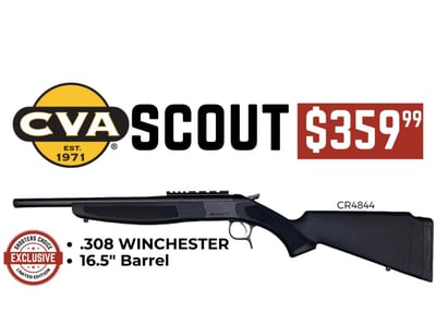 CVA CR4844 Scout .308 Win Blued Action and Threaded Barrel 16.5” 5/8-24 Durasight Rail Base (Shooters Choice Exclusive) - $359.99