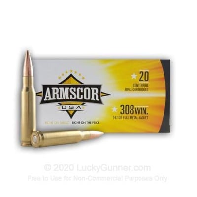 Armscor USA .308 WIN/7.62 NATO, 147gr, FMJ - 20 Rounds - $14.99 