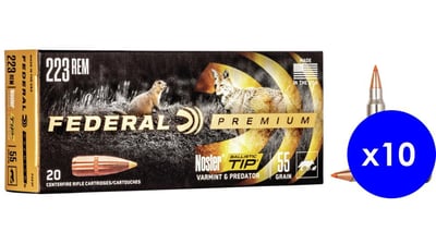 Federal Premium V-SHOK, .223 Remington, 55 grain, Nosler Ballistic Tip, Brass, Centerfire Rifle Ammo, 200 Rounds, P223F - $208.99 (Free S/H over $49 + Get 2% back from your order in OP Bucks)