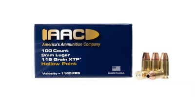 AAC 9mm Ammo 115 Grain XTP Hollow Point 100rd Box - $45.99