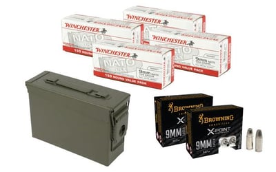 Winchester 9MM FMJ 124 GRAIN 600 RDS + Browning 9MM JHP 147GR +P 40 RDS + MILITARY AMMO CAN - $190 (Free S/H)