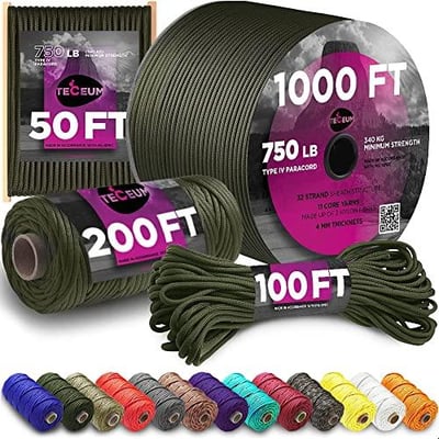 Coyote Brown 750 Type IV Cord 11 Strand Paracord - 100 Foot 