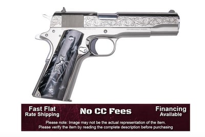 Collectible 1 of 300 made CNCWARHORSE Colt 1911 War Horse 45 ACP 7+1 5" Stainless Steel Barrel Black Chrome With Engraving Stainless Steel Serrated Slide Black Chrome Plated Stainless Steel Frame Black Pearl With Silver Pony Medallion Grip - $2399