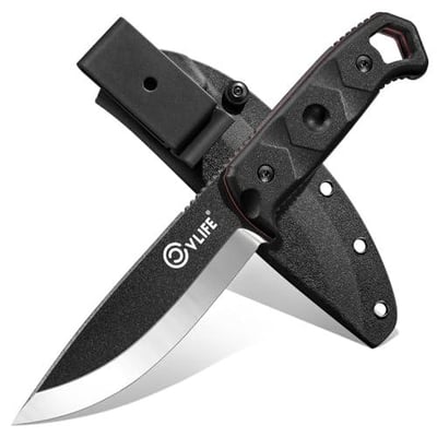 30% off CVLIFE Full Tang Fixed Blade Knife with Sheath, Sharp 5.1'' D2 Steel Survival Knives with Ergonomic Non-Slip Handle & Multi-Angle Clip, EDC Camping Hunting Bushcraft Knives Outdoor Tools, Black w/code BJNO2XIK + FREE Shipping