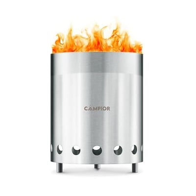 Campior Wood Burning Fire Pit Stove - Smokeless Outdoor Stove for Efficient Wood Fires, Camping, Cooking, and Garden Gatherings, Durable, Stainless Steel with Removable Ash Pan, Stand and Carry Bag - $17.3 + FREE Shipping
