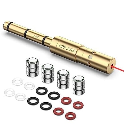 MidTen .22LR/.177 Cal/ 9MM/ .223Rem/ .17HMR/.38SPL/.380 Cal End Barrel Red Laser Boresighter with 4 Sets of Batteries and Spare O-Rings - $10.01 w/code "HCYH2S98" + 15% Prime (Free S/H over $25)