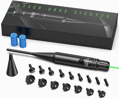 EZshoot Bore Sight Kit for .17 to 12GA Caliber Green or Red Laser with Big Button Switch - $16.51 w/code "937UC6FP" + FREE Shipping