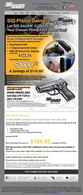 Sig Sauer Pro Shop Labor Day Specials, 50% off or more on services, Free VIP Round Trip Shipping