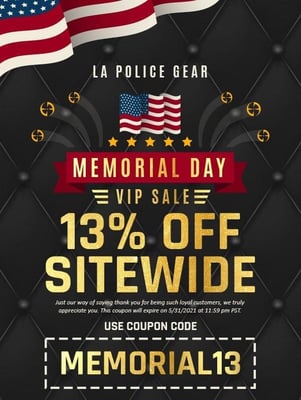 Memorial Day Weekend sale - 13% OFF with code: MEMORIAL13 @ LA Police Gear