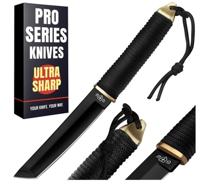 Tanto Knife with Sheath - 3+ Colors - 5.9" Fixed Full Tang Mirror Polished Blade - Cool Tactical Knives with Black Paracord Handle - for Hunting Camping Military Survival Hiking Work 2307 Black - $11.99 + FREE Shipping