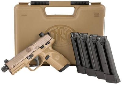 FN 502 Tactical Optic Ready 22LR FDE 4.6" Threaded Barrel 5 Mag Bundle with 1-10+1rd & 4-15+1rd - $369.99