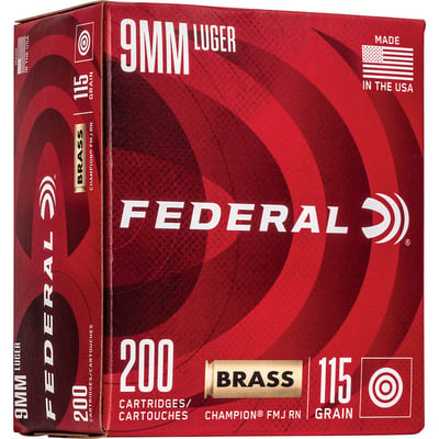 Federal Champion Training Handgun Ammuntion 9mm Luger 115 gr FMJ 1125 fps 200/ct - $47.99 