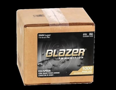 CCI Blazer Brass, 9mm, FMJ, 115 Grain, 1,000 Rounds - $235.59 (Free Shipping over $99)