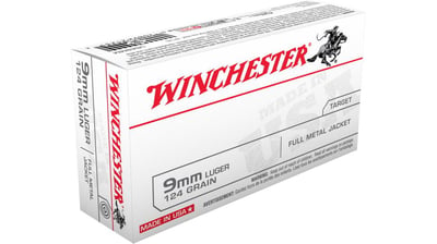 Winchester USA HANDGUN 9mm Luger 124 grain Full Metal Jacket Brass 50 rounds - $30.99 (Free S/H over $49 + Get 2% back from your order in OP Bucks)