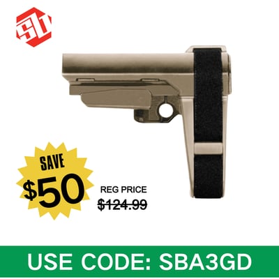 SB Tactical SBA3 Pistol Stabilizing Brace FDE-Tan - $74.99 w/code"SBA3GD" 