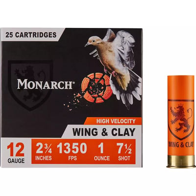 Monarch Wing & Clay 12 Gauge 1 oz Shotshells - 25 Rounds - $9.99 - Buy 10 or More, Get $5 Off (Free S/H over $25, $8 Flat Rate on Ammo or Free store pickup)