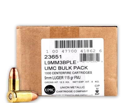 Remington UMC 9mm Luger 115gr FMJ Handgun Ammo 1000 Rnd - $310