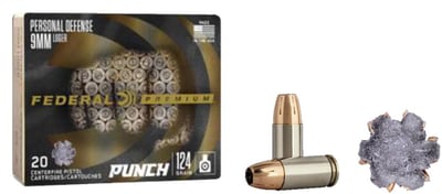 Federal PD9P1 Premium Punch 9mm Luger 124 gr Jacketed Hollow Point (JHP) 20rd Bx - $13.89