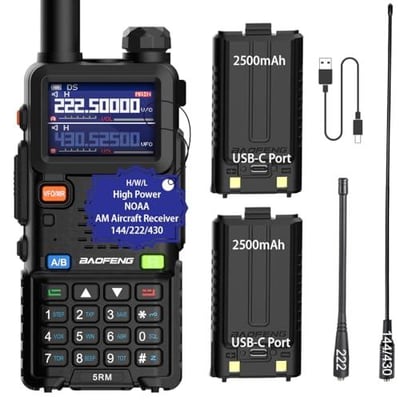 BAOFENG 5RM Ham Radio 10W Handheld Long Range 2 Way Radio UV-5R Upgraded Walkie Talkies, NOAA Weather Receiver, Type C Charging, 999CH Frequency Copy, Rechargeable 2500mAh Battery, Hiking Hunting Trip - $23.74 + FREE Shipping